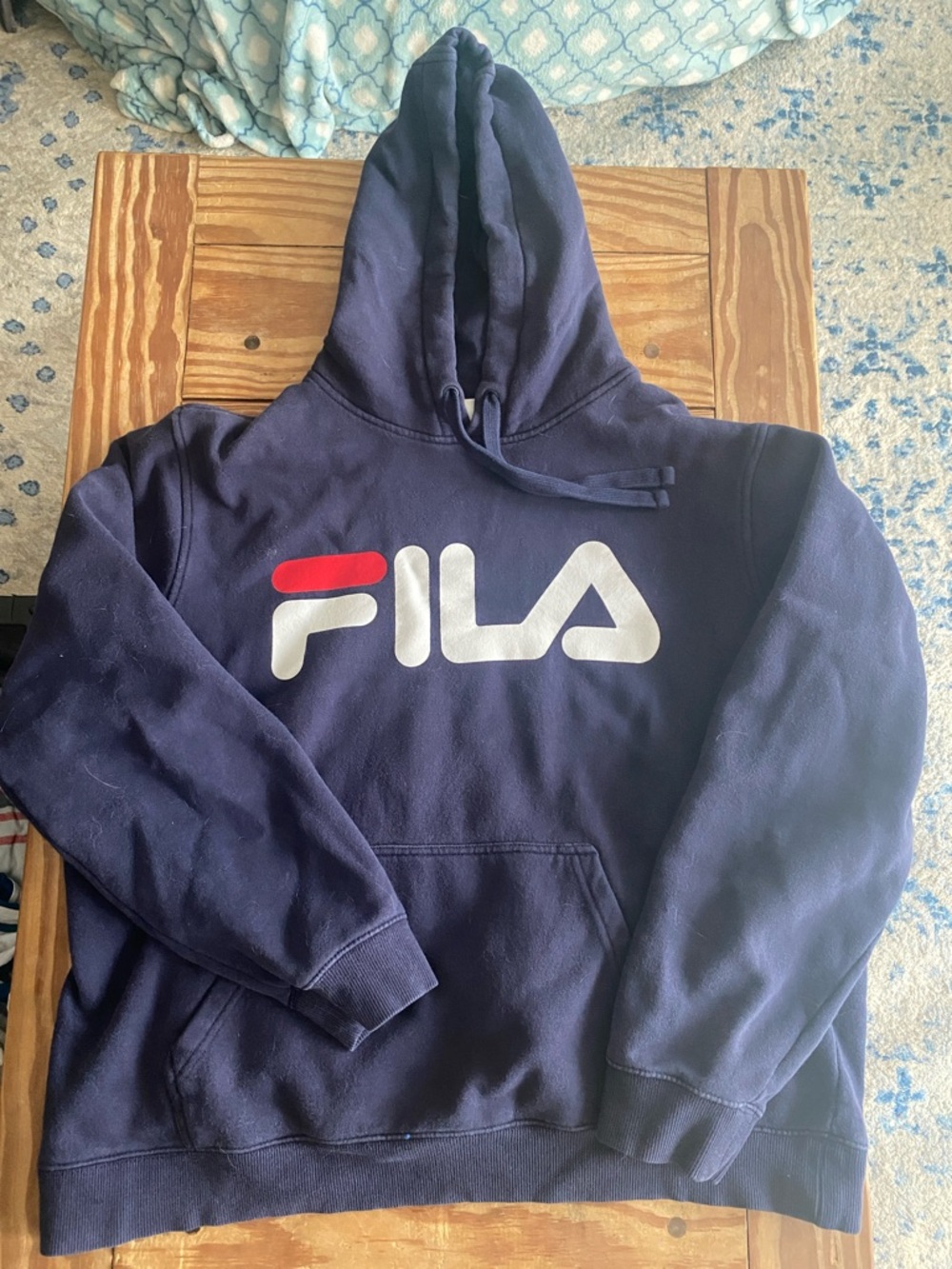 Fila Navy Hoodie with White Logo and Red Accent